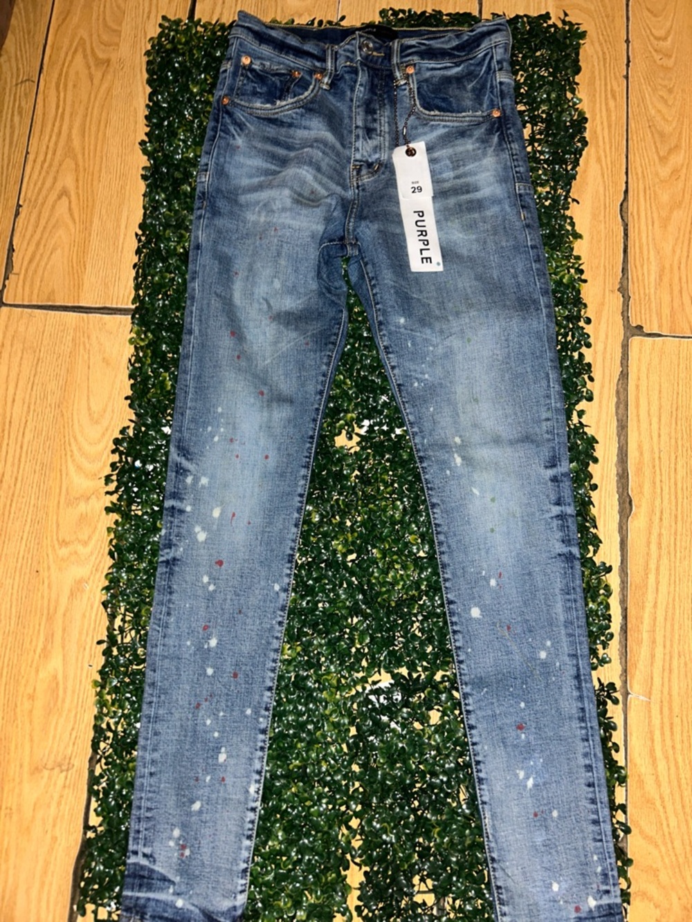 Skinny Jeans with Paint-Splatter Detail - Blue